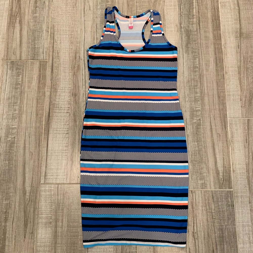 Blue White Coral Striped Racerback dress